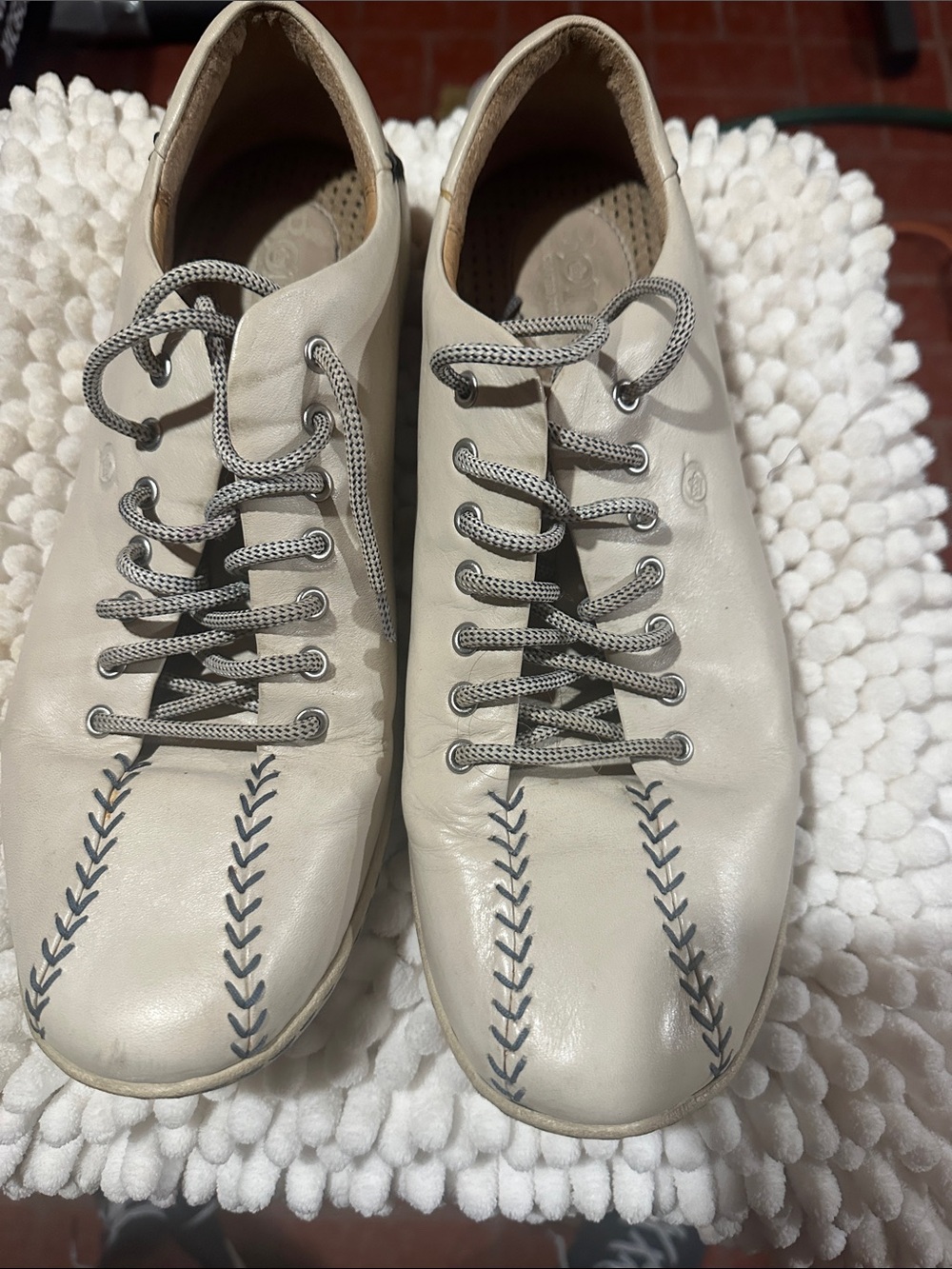 Born Cream Leather Lace-Up Sneakers with Gray Stitch Detail